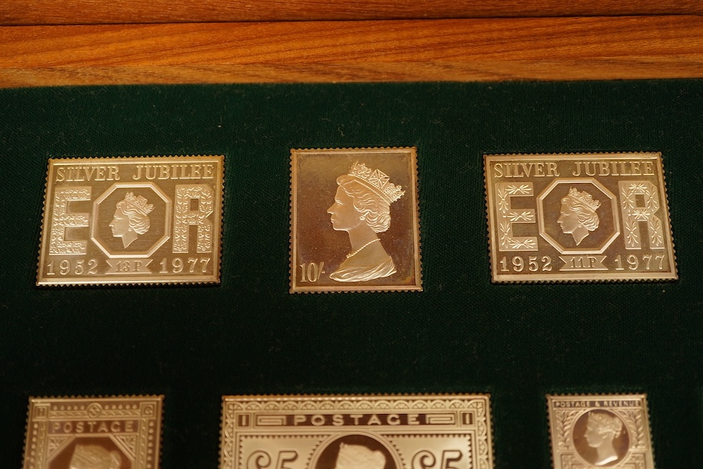 Hallmark collections, 'The Stamps of Royalty', produced in sterling silver to commemorate the Queen‘s silver jubilee 1977, cased with certificate